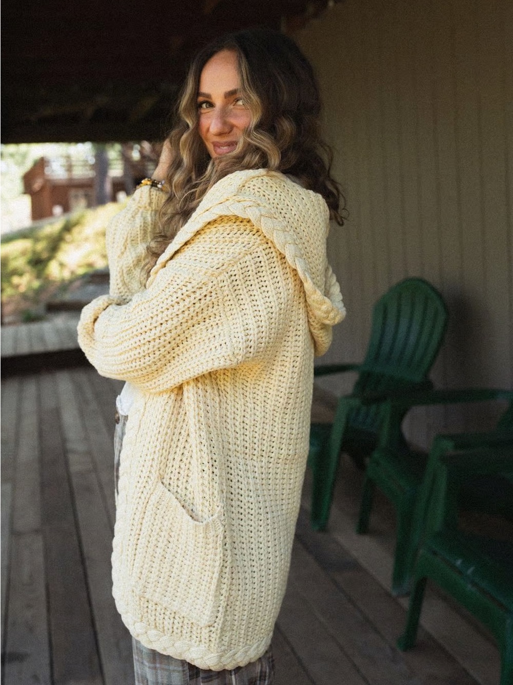 Three Bird Nest Hooded Knit Cardigan